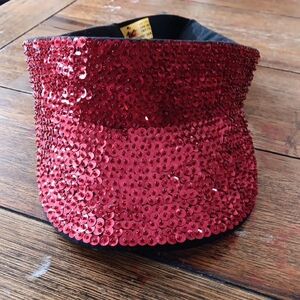 Sequin Embellished Red Visor